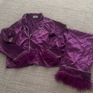 Lola & the Boys Purple Feather Satin Pajamas